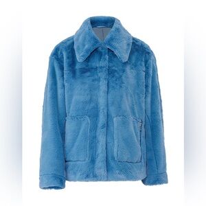 Trina Turk Salma Blue Plush Teddy Jacket Size XL